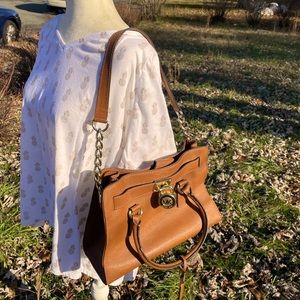 Michael Michael Kors Cognac Simulated Leather Satchel w/ Chained Shoulder Strap